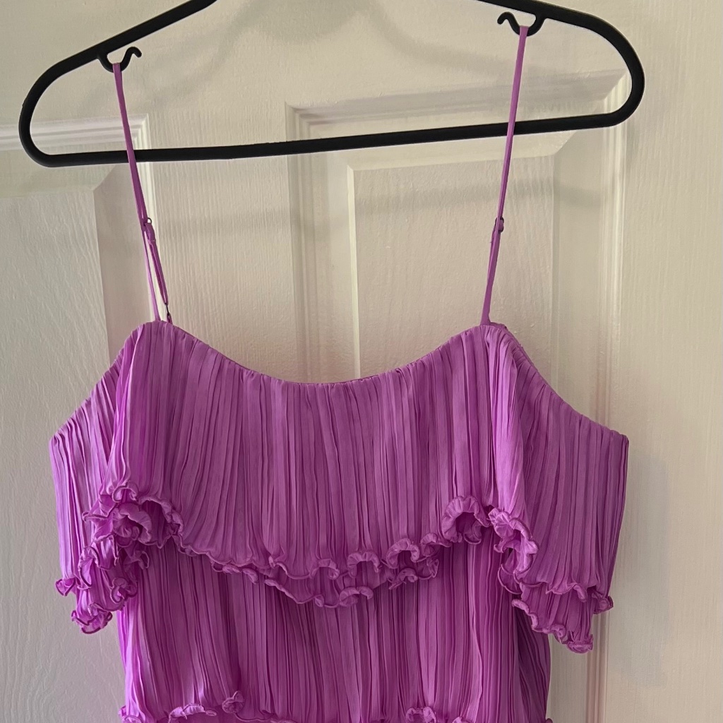 Halston Heritage Cattleya Pleated Cold-Shoulder Gown